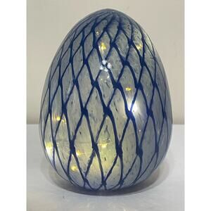 Blue Glass Egg Shaped Light Decorative Night Desk/Table Small Lamp USED Tested